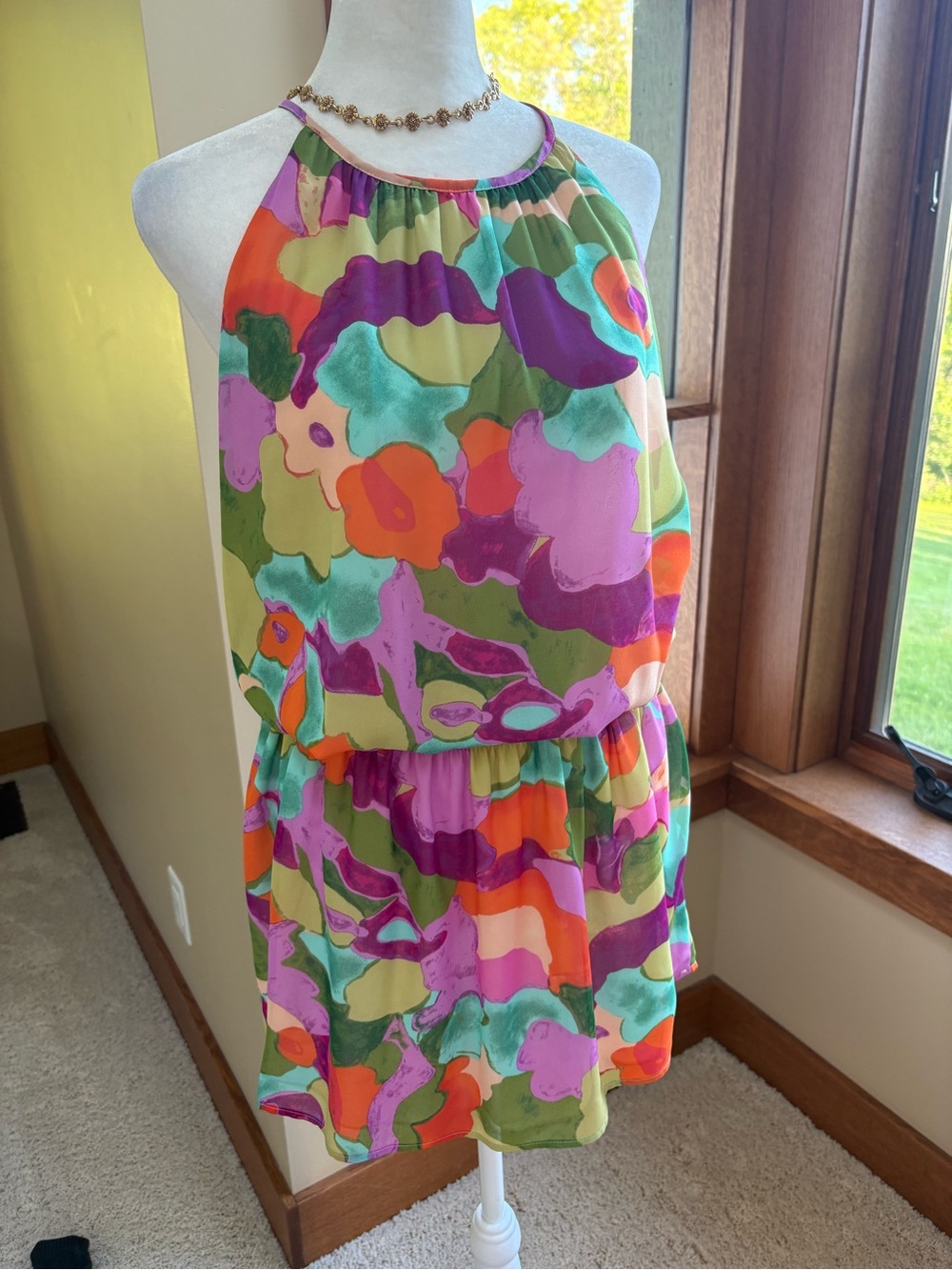 Veronica M Halter Mini Dress Size S Summer Watercolors Light Beach Vacation